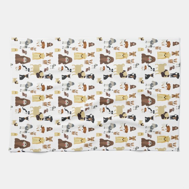 white background dogs pattern tea towel (Horizontal)