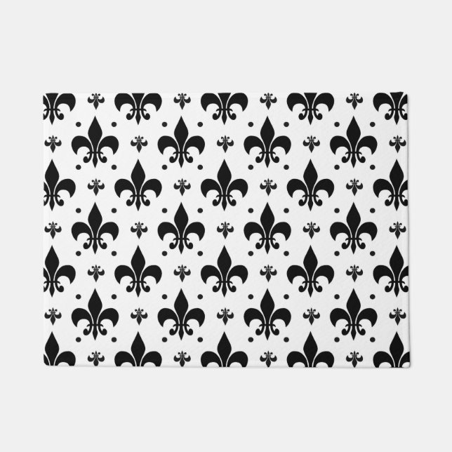 White Background Fleur-de-lis Pattern Design  Doormat (Front)