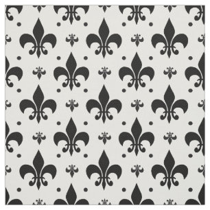 White Background Fleur-de-lis Pattern Design Fabric