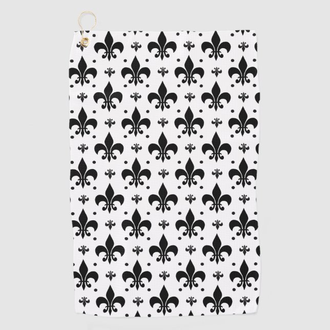 White Background Fleur-de-lis Pattern Design  Golf Towel (Front)