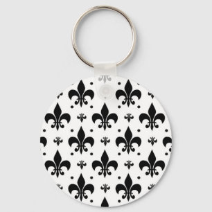 White Background Fleur-de-lis Pattern Design Key Ring