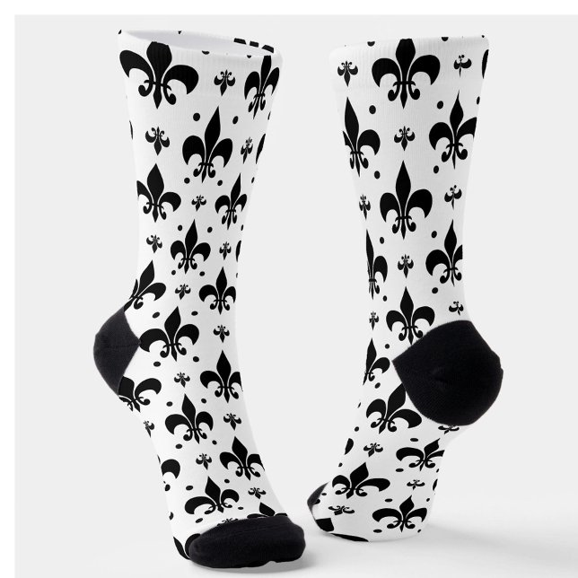 White Background Fleur-de-lis Pattern Design  Socks (Creator Uploaded)