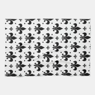 White Background Fleur-de-lis Pattern Design Tea Towel