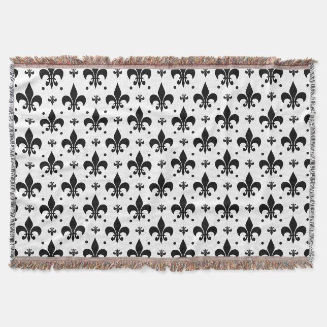 White Background Fleur-de-lis Pattern Design  Throw Blanket (Front)