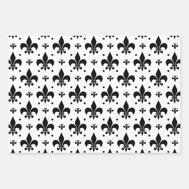 White Background Fleur-de-lis Pattern Design  Wrapping Paper Sheet (Front)