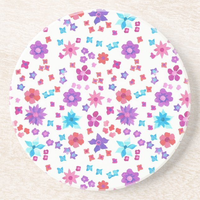 White Background Flower-Power Sandstone Coaster (Front)
