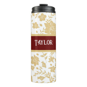 White Background Gold Floral Thermal Tumbler