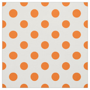 White Background Orange Polka Dots Fabric