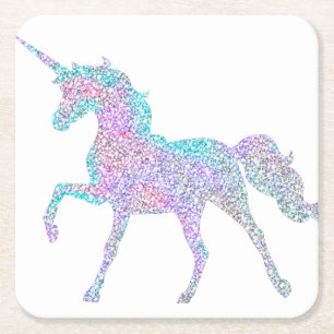 White Background Rainbow Colour Unicorn Coaster