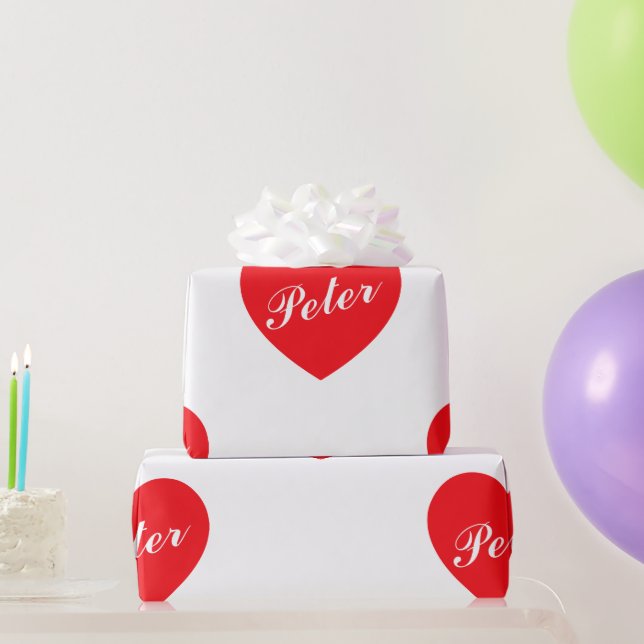White background red heart romantic personalised l wrapping paper (Party Gifts)