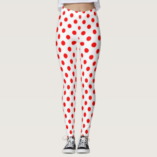 White Background Red Polka Dots Leggings
