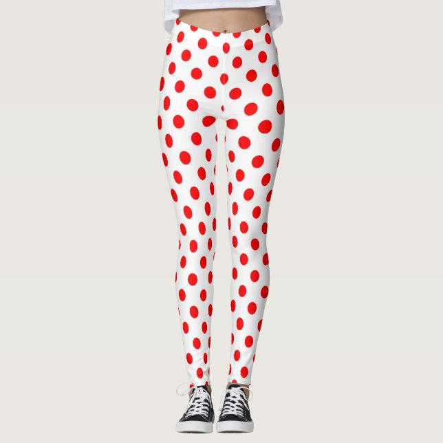 White Background Red Polka Dots Leggings (Front)