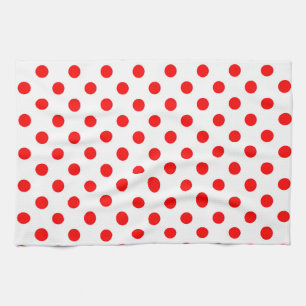 White Background Red Polka Dots Tea Towel