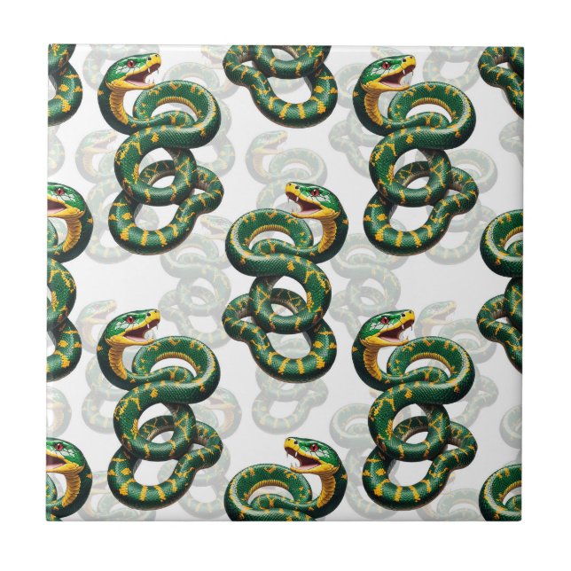 White Background Snake Pattern Design  Tile (Front)