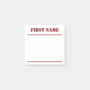 White Background w/ Dark Red Bold Custom Name Post-it Notes