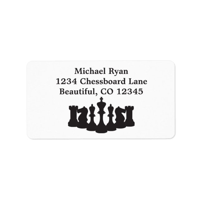 White Background with Black Chess Pieces Classic Label (Front)