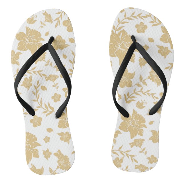 White Background With Gold Accents Flip Flops (Footbed)