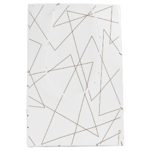 White background with gold lines geometric pattern medium gift bag