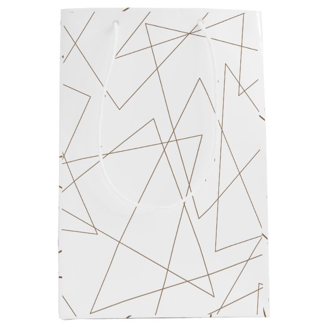 White background with gold lines geometric pattern medium gift bag (Front)