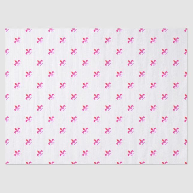 White Background with Pink Fleur de Lis Tissue Paper (Front)