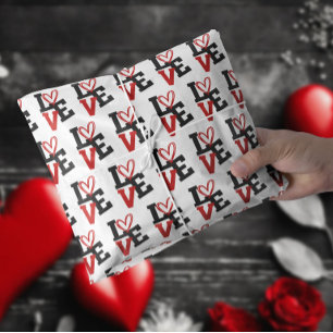  White Background with Red & Black LOVE Valentine’ Tissue Paper