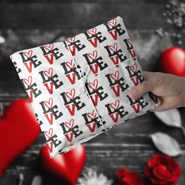  White Background with Red & Black LOVE Valentine’ Tissue Paper (White Background with Red & Black LOVE Valentine’ Tissue Paper)