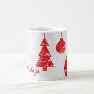 White Background with Snowflakes and Red Balls Coffee Mug