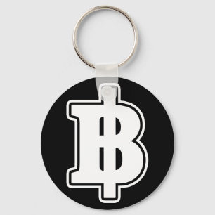 WHITE BAHT SIGN ฿ Thai Money Currency ฿ Key Ring