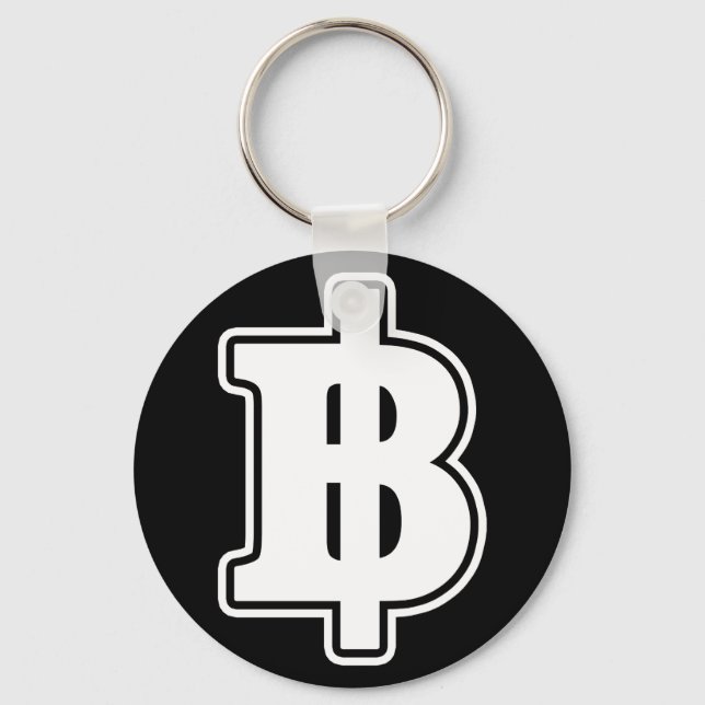 WHITE BAHT SIGN ฿ Thai Money Currency ฿ Key Ring (Front)