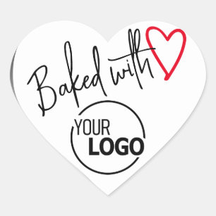 White Baked with Love Homemade Baking Logo Image Heart Sticker