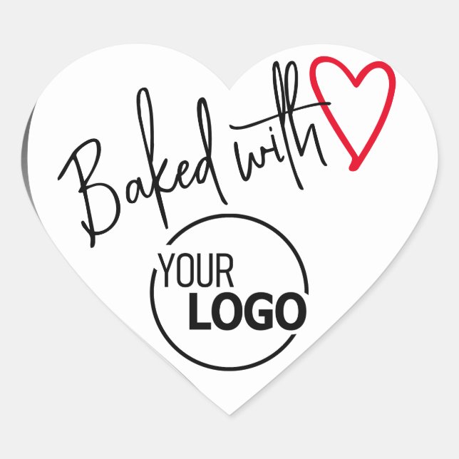 White Baked with Love Homemade Baking Logo Image Heart Sticker (Front)