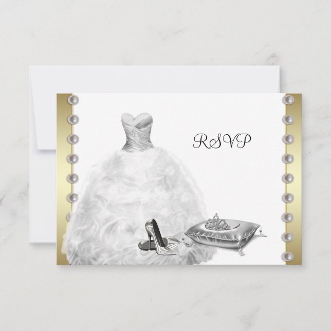 White Ball Gown High Heel Shoes White Quinceanera RSVP Card (Front)