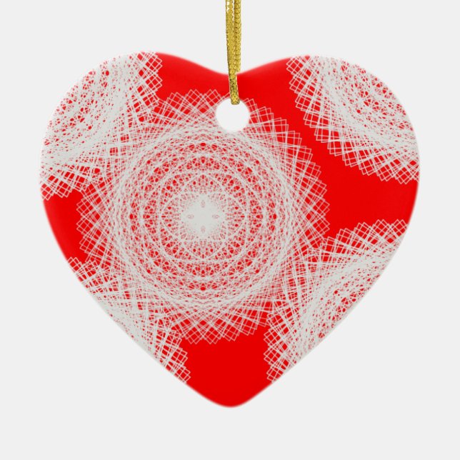 white ball in red abstract art ceramic tree decoration (Front)