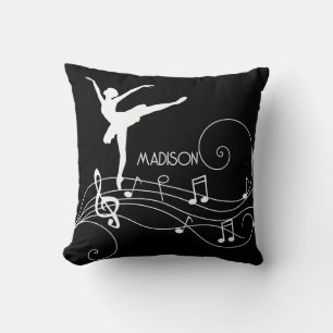 White Ballerina & Music Notes Wave Throw Pillow
