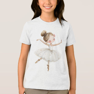 White Ballerina Swan Lake Watercolor Gold Stars Tri-Blend Shirt