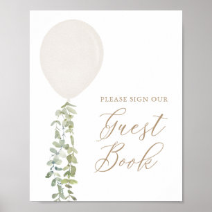 White Balloon Baby Shower Guest Book Sign