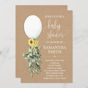 White Balloon Eucalyptus greenery baby shower Invitation