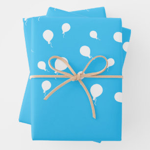 White Balloons on Pastel Blue Wrapping Paper Sheet