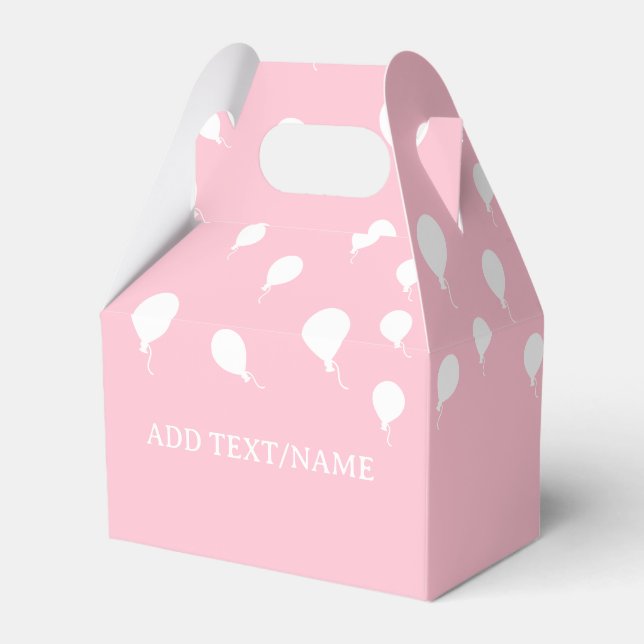 White Balloons on Pastel Pink Favour Box (Front Side)