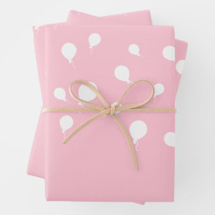 White Balloons on Pastel Pink Wrapping Paper Sheet