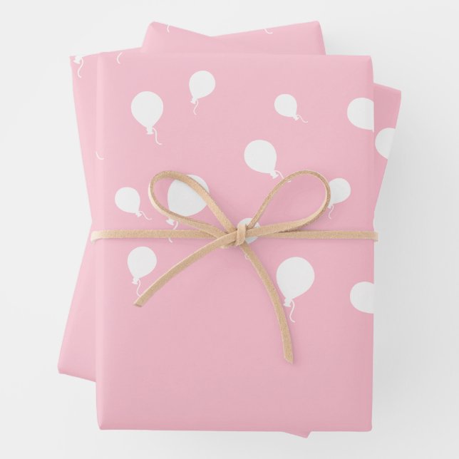 White Balloons on Pastel Pink Wrapping Paper Sheet (In situ)
