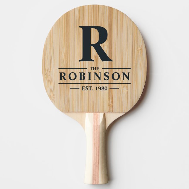White Bamboo Family Name & Initial Ping Pong Paddle (Front)