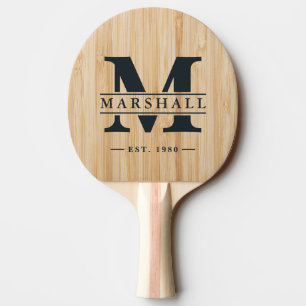 White Bamboo Monogram & Name Overlay Ping Pong Paddle