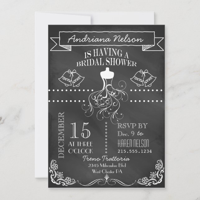 White Banner Chalkboard Bridal Shower Invitation (Front)