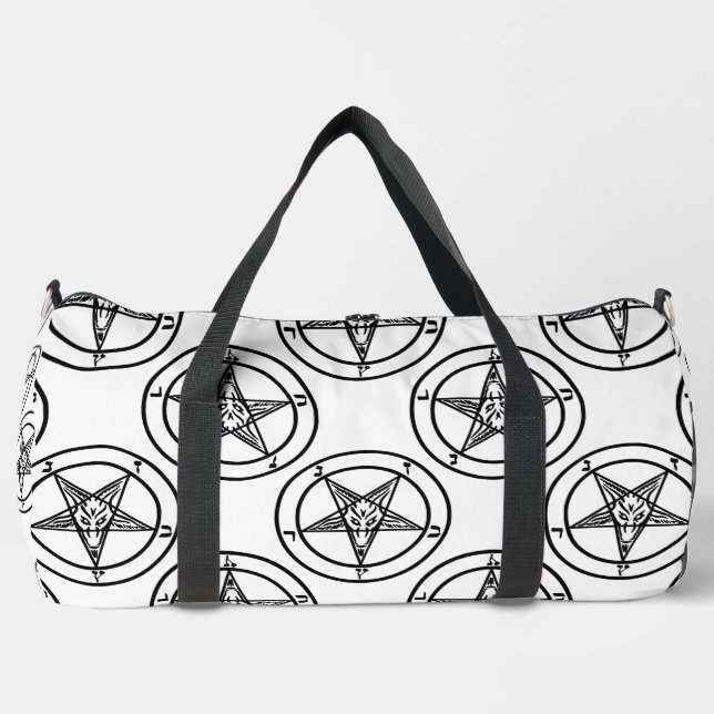 white baphomet pentagram halloween duffle bag (Front)
