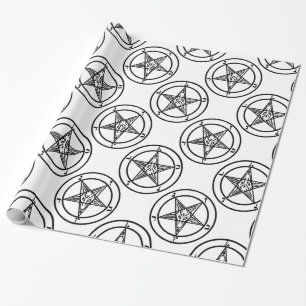 white baphomet pentagram halloween wrapping paper