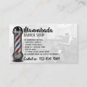 White Barber pole supply shop custom photo Business Card