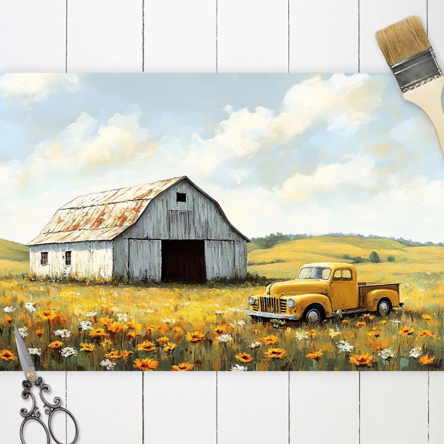 White Barn Antique Yellow Truck Decoupage Tissue Paper (Creator Uploaded)
