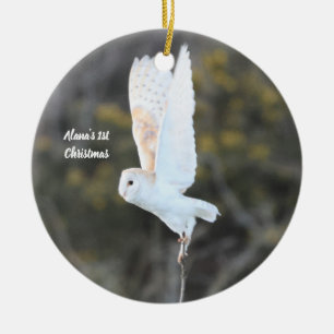 White Barn Owl Photo Ceramic Christmas Ornament