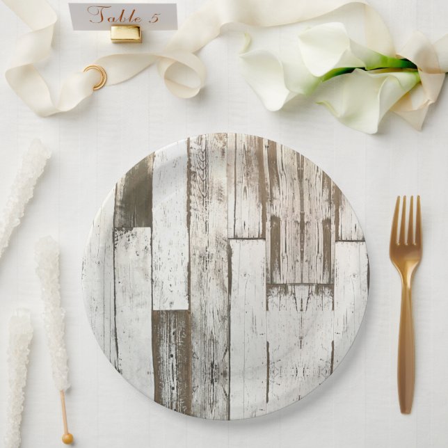 White barn woodgrain rustic western country party paper plate (Wedding)